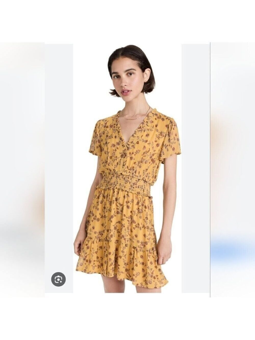 PAIGE | Giannina Silk Dress Mustard Yellow Floral Sz LARGE